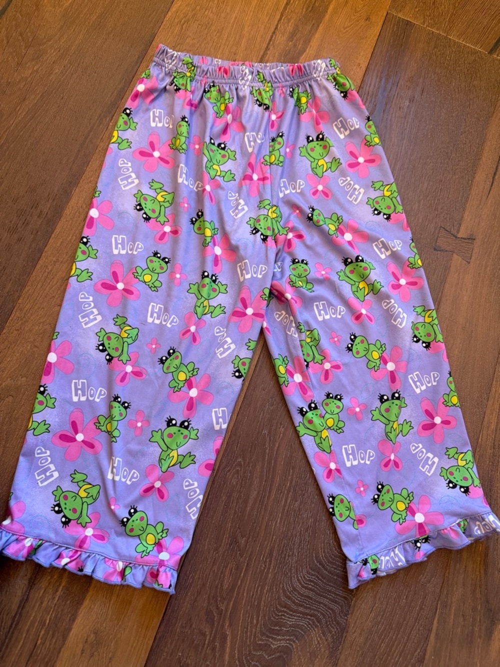 Girls' Purple Frog & Flower Pajama Pants with Ruffle Hem